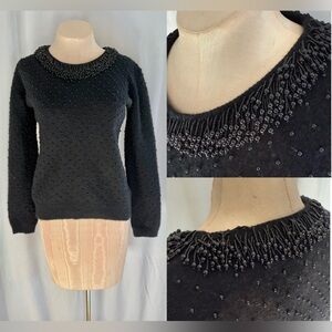 Orage Vintage Fully Black Beaded Lambswool Angora Sweater